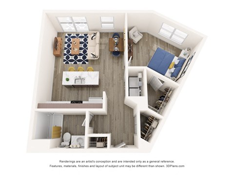 Floor plan for 1 bed, 1 bath, 779 sqft